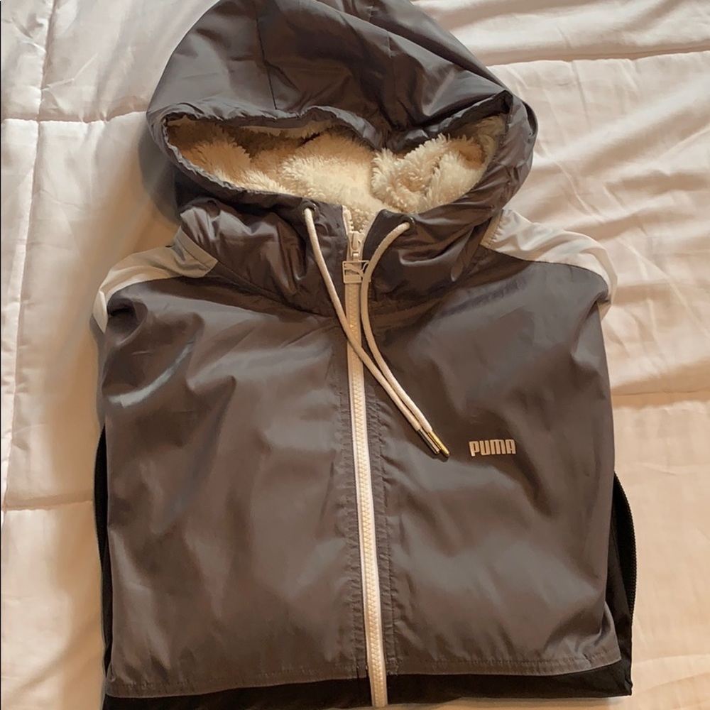 Puma Zip Up Track Jacket Lined Hood Mens Large L